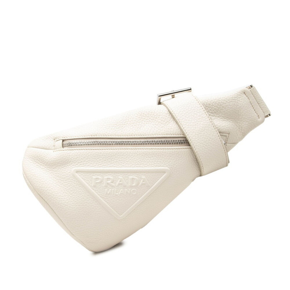 Prada Triangle Logo Crossbody Body Bag Shoulder 2VZ098 White Vitello Daino Le...
